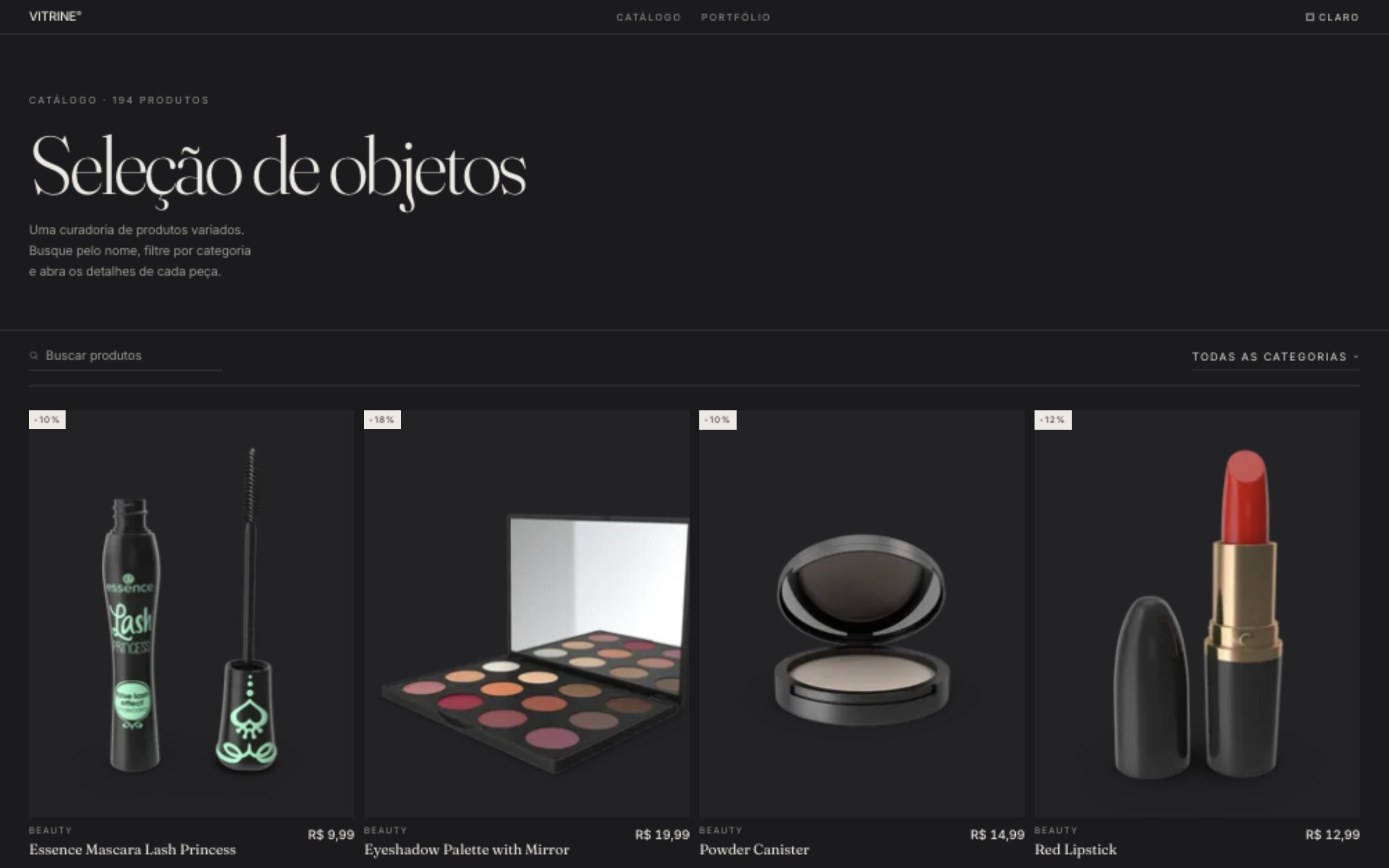 Vitrine · Catálogo de produtos